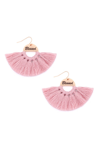 BLESSED ETCHED FAN TASSEL EARRINGS