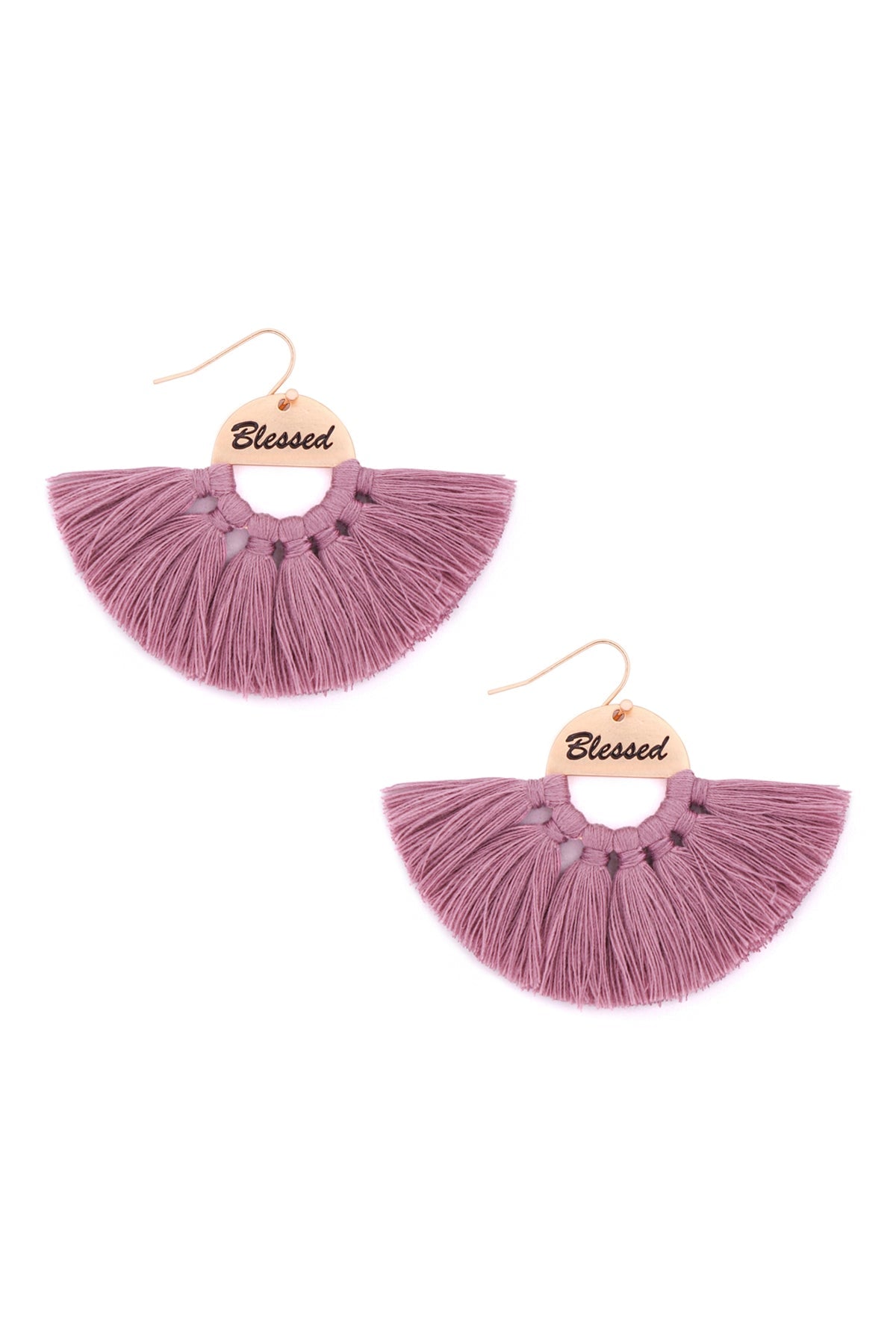 BLESSED ETCHED FAN TASSEL EARRINGS