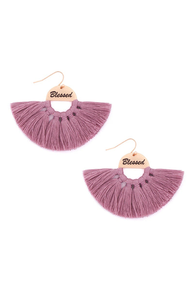 BLESSED ETCHED FAN TASSEL EARRINGS