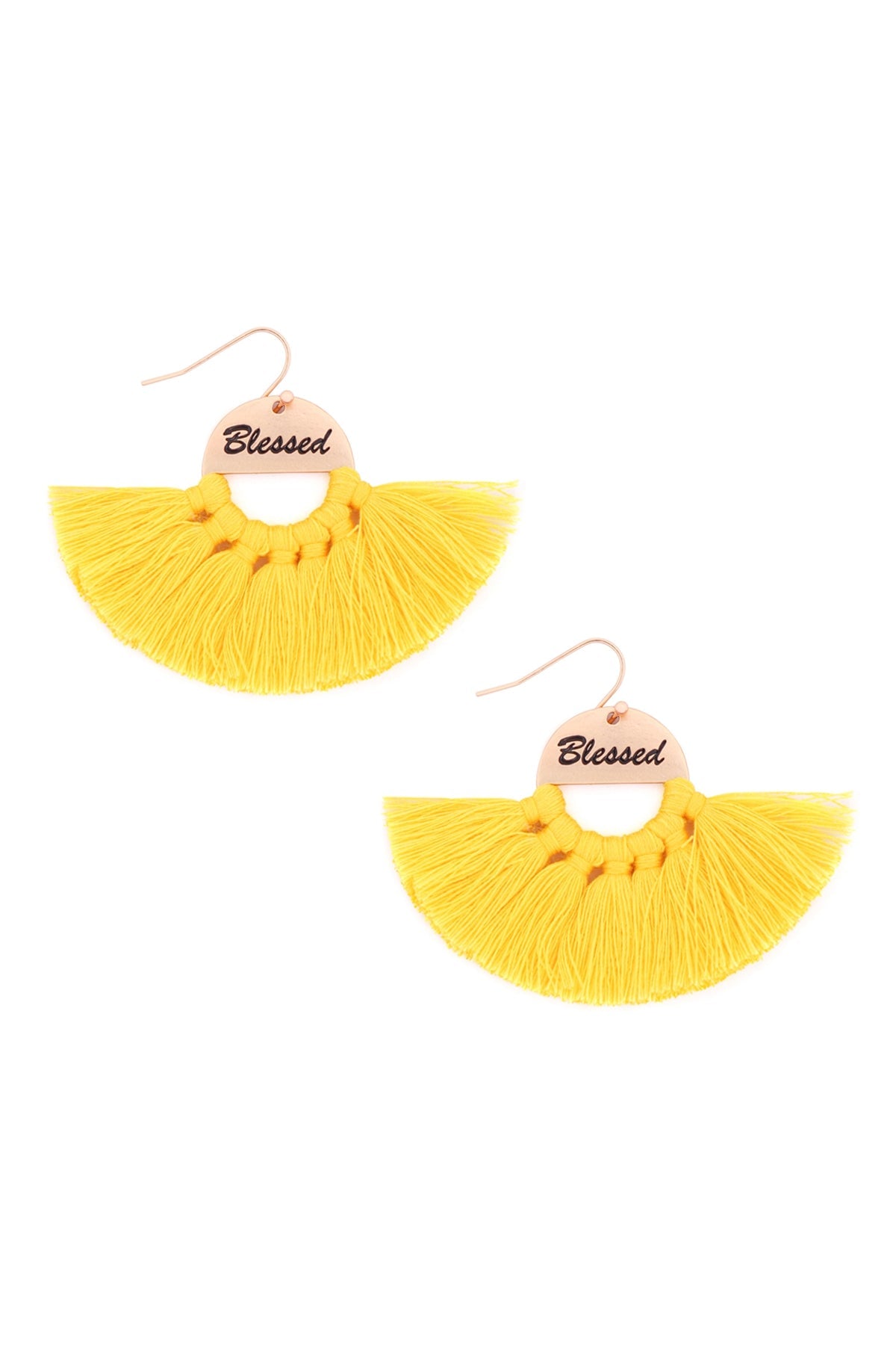 BLESSED ETCHED FAN TASSEL EARRINGS