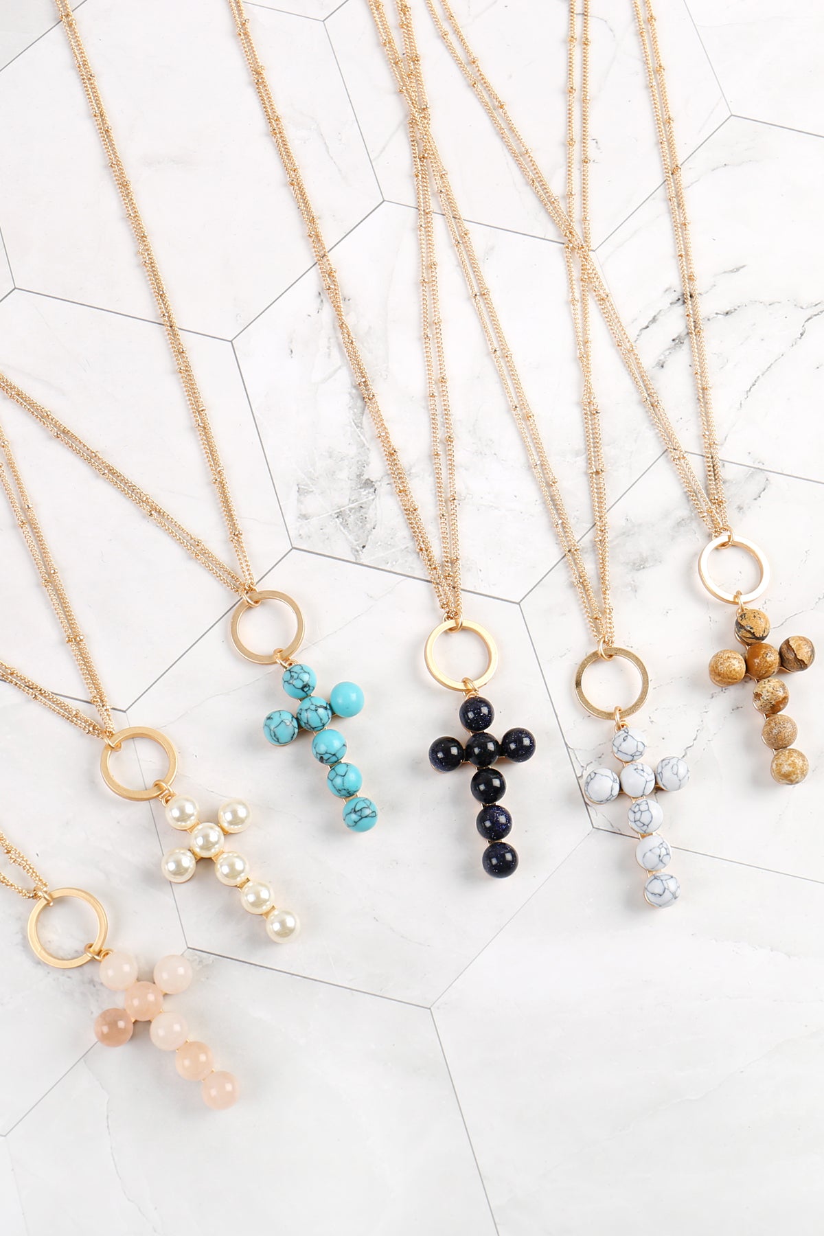 BEADED CROSS PENDANT NECKLACE