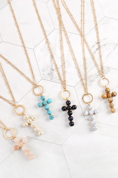 BEADED CROSS PENDANT NECKLACE