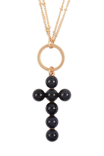 BEADED CROSS PENDANT NECKLACE