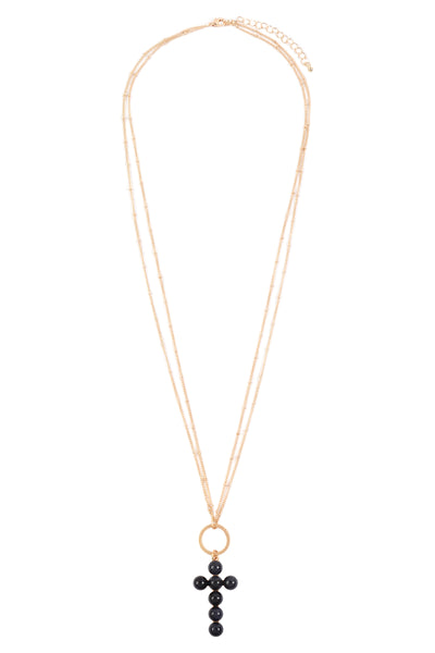 BEADED CROSS PENDANT NECKLACE