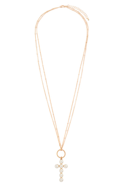 BEADED CROSS PENDANT NECKLACE