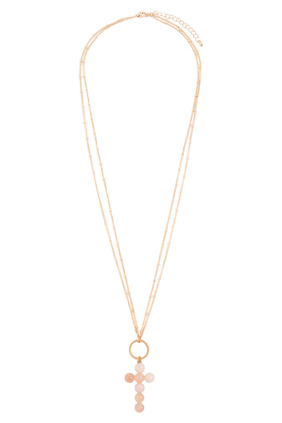 BEADED CROSS PENDANT NECKLACE