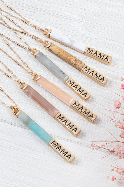 NATURAL STONE MAMA PENDANT BAR NECKLACE (NOW $1.75 ONLY!)
