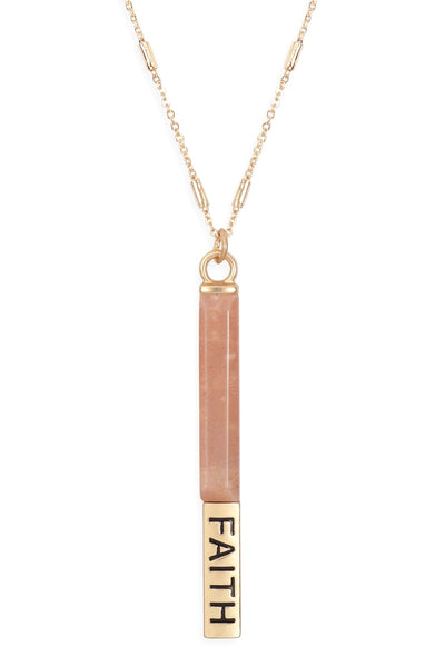 NATURAL STONE FAITH PENDANT BAR NECKLACE