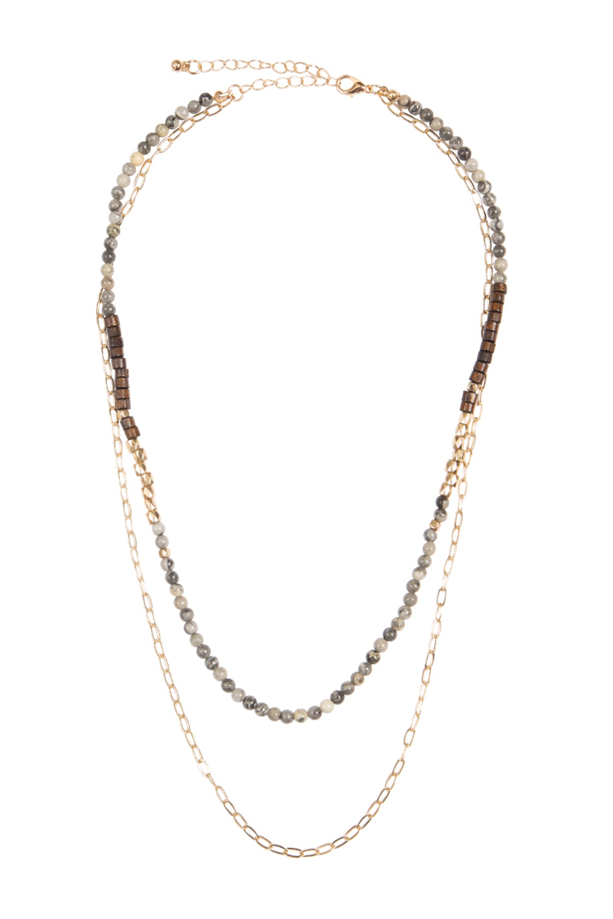 NATURAL STONE, CHAIN LAYERED LONG NECKLACE