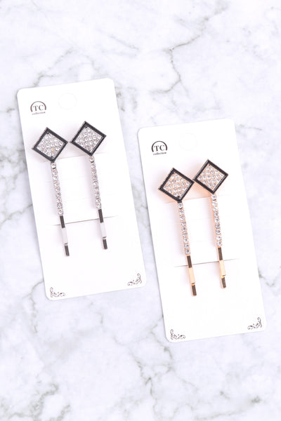 GEOMETRIC SHAPE PAVE RHINESTONE BOBBY PIN HAIR ACCESSORIES ASSORTED
