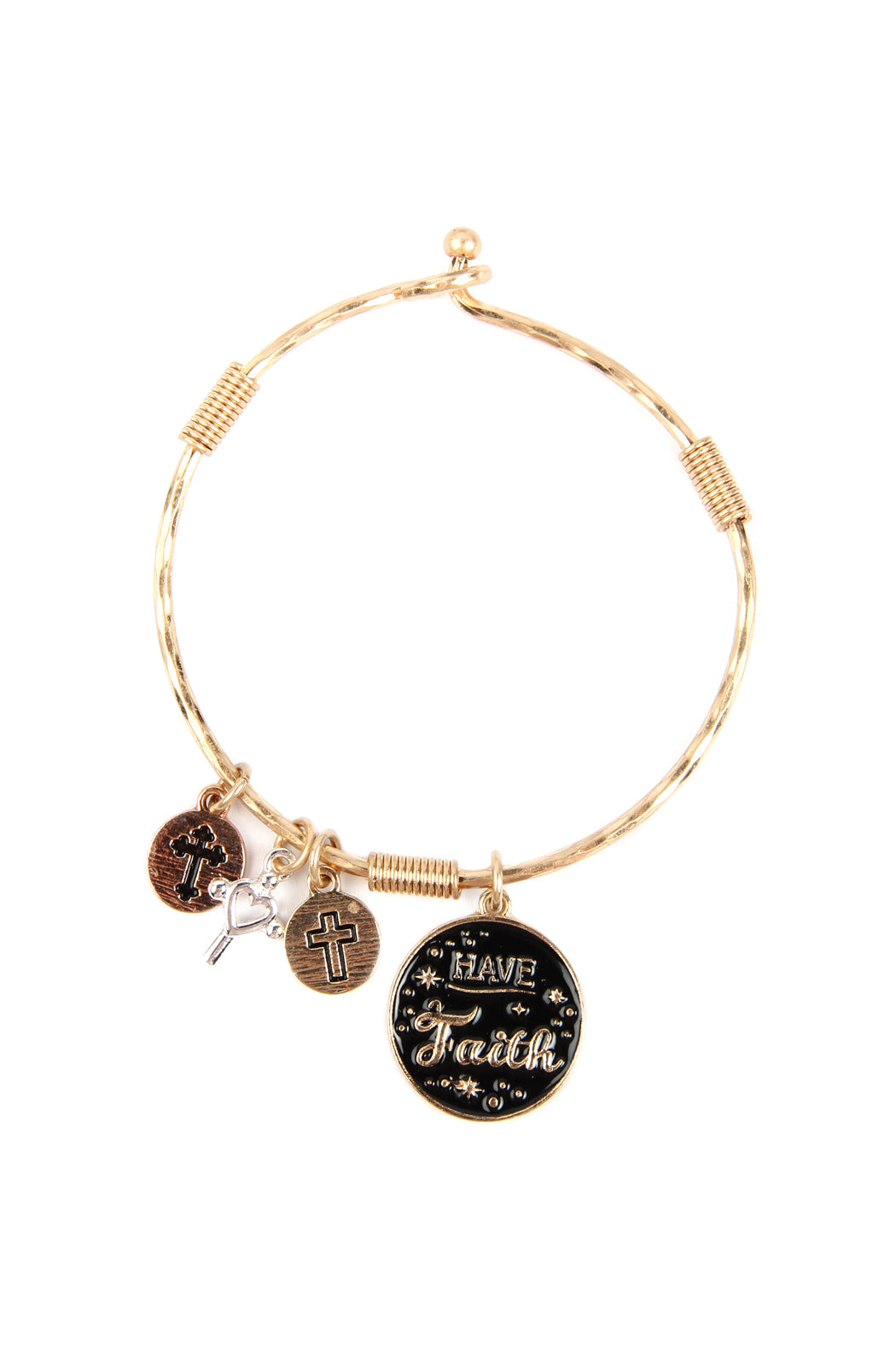 "HAVE FAITH" ENAMEL PAINTED CHARM CUFF BRACELET