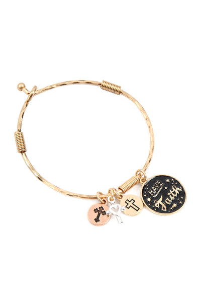 "HAVE FAITH" ENAMEL PAINTED CHARM CUFF BRACELET