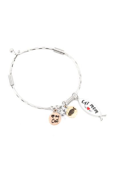 "CAT MOM" CHARM CUFF BRACELET