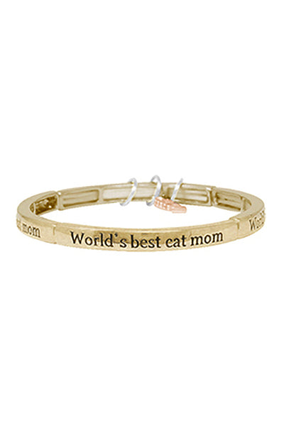 WORLDS BEST CAT MOM W/ GLASS BUBBLE CHARM BANGLE BRACELET