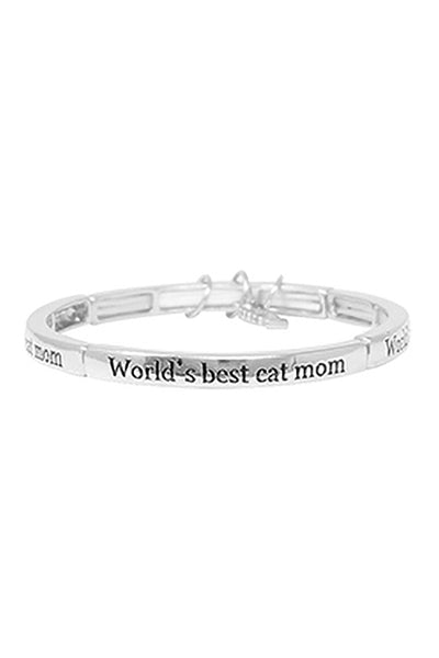 WORLDS BEST CAT MOM W/ GLASS BUBBLE CHARM BANGLE BRACELET