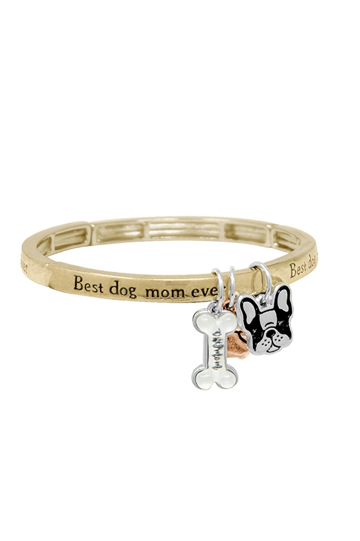 BEST MOM EVER, DOG LOVER W/ GLASS BUBBLE CHARM BANGLE BRACELET