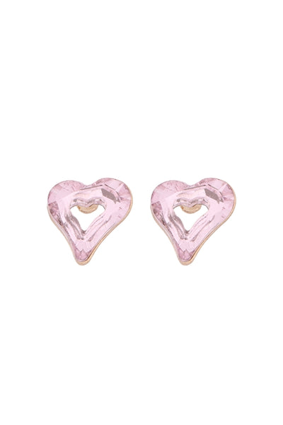 GLASS OPEN HEART POST STUD EARRINGS
