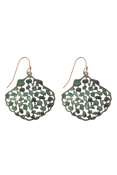 METAL FILIGREE SHELL FISH HOOK EARRINGS