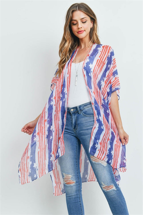 USA ACCENT STRIPE OPEN FRONT KIMONO