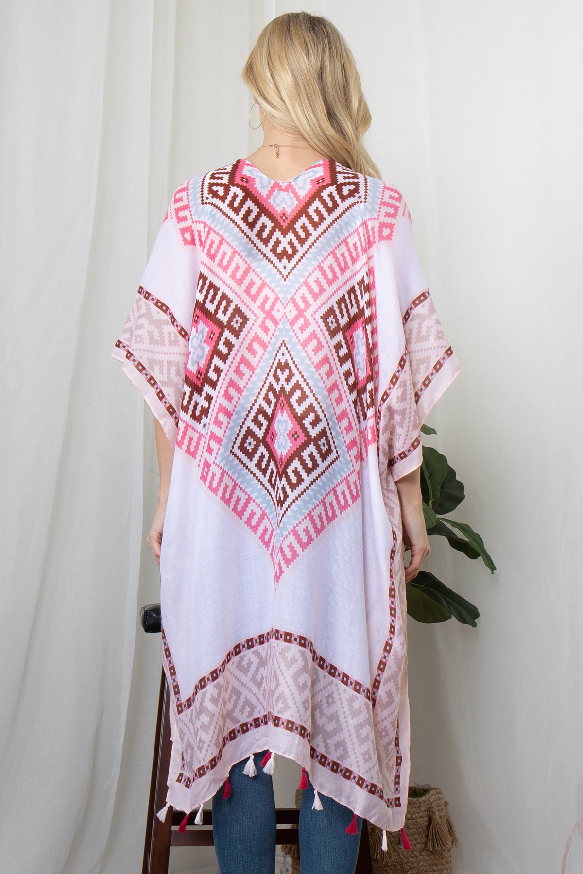 TRIBAL PRINT TASSEL OPEN FRONT KIMONO