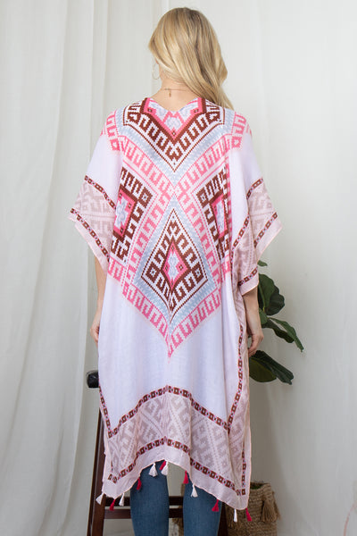 TRIBAL PRINT TASSEL OPEN FRONT KIMONO