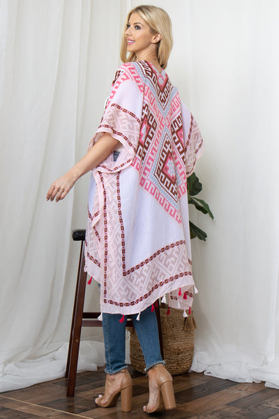 TRIBAL PRINT TASSEL OPEN FRONT KIMONO