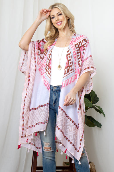 TRIBAL PRINT TASSEL OPEN FRONT KIMONO
