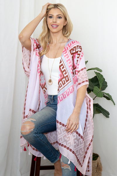 TRIBAL PRINT TASSEL OPEN FRONT KIMONO