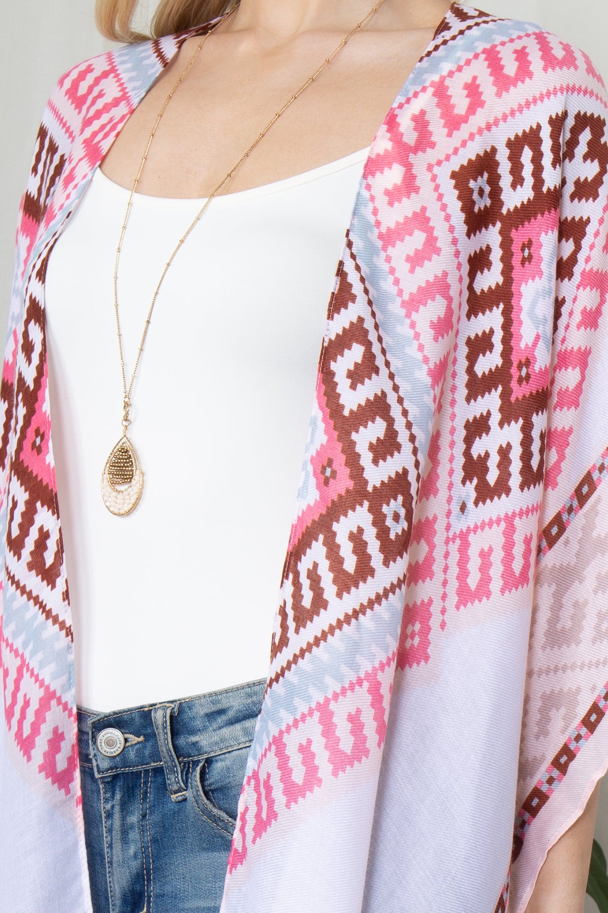 TRIBAL PRINT TASSEL OPEN FRONT KIMONO
