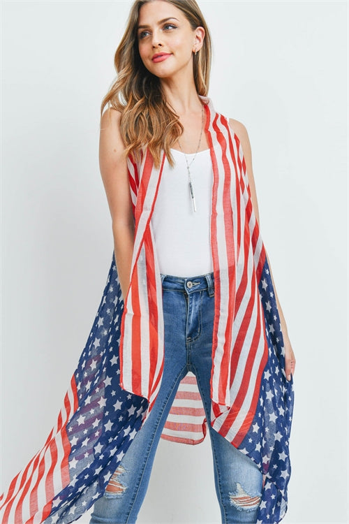 USA FLAG ACCENT KIMONO VEST