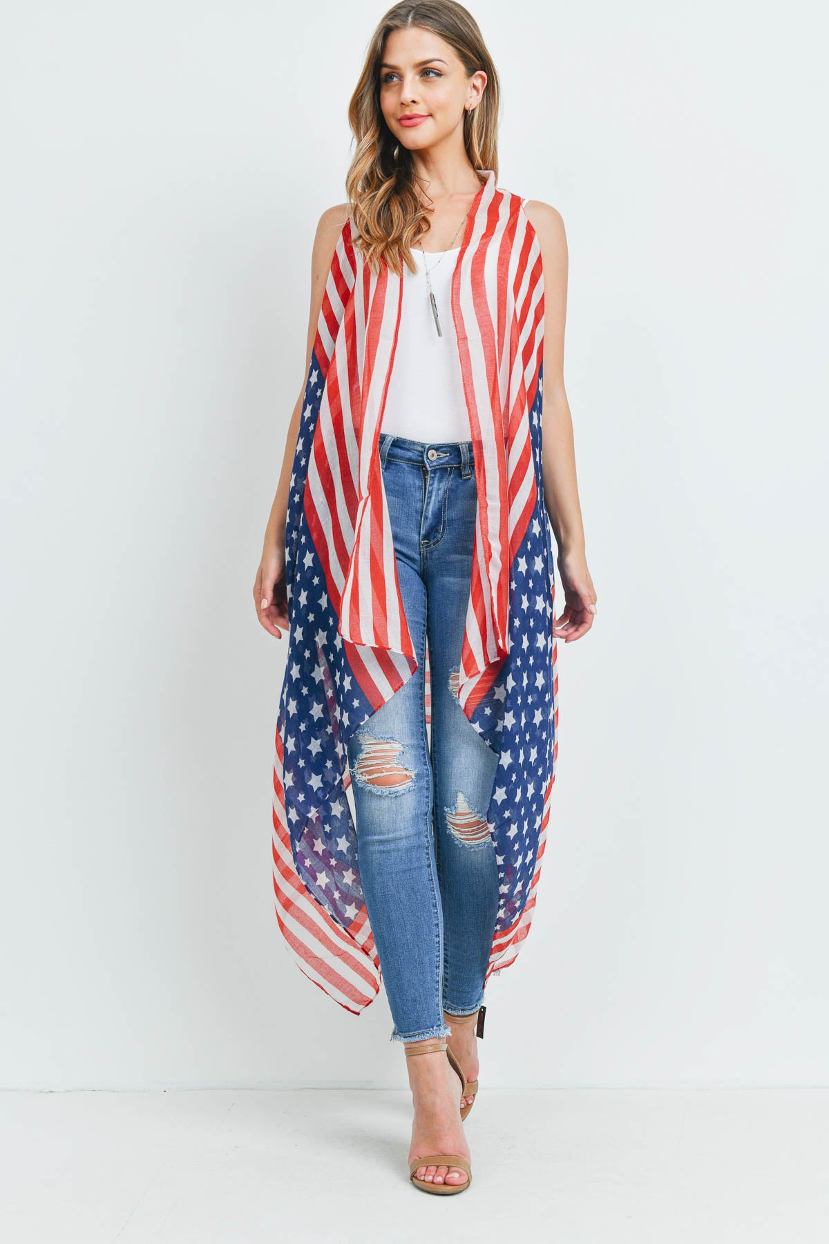 USA FLAG ACCENT KIMONO VEST
