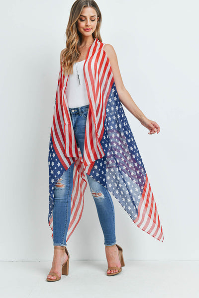 USA FLAG ACCENT KIMONO VEST