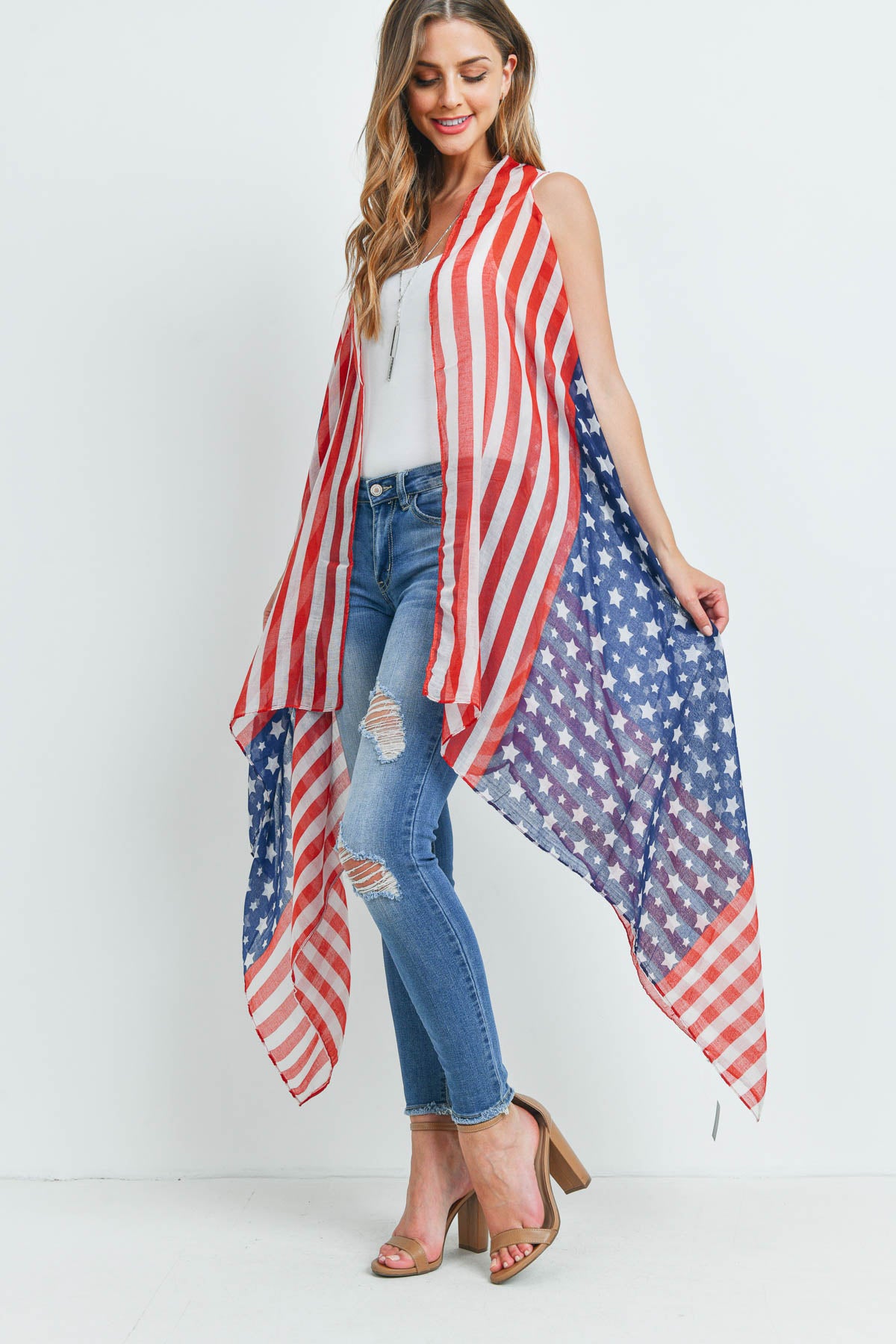 USA FLAG ACCENT KIMONO VEST