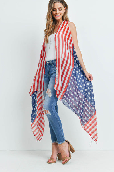 USA FLAG ACCENT KIMONO VEST