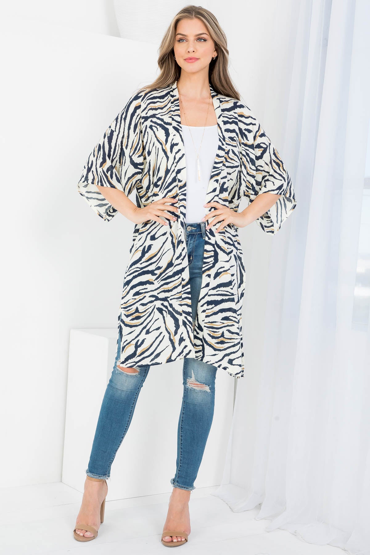 TIGER PRINT OPEN FRONT PRINT KIMONO