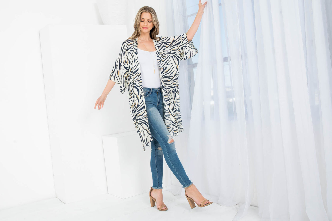 TIGER PRINT OPEN FRONT PRINT KIMONO