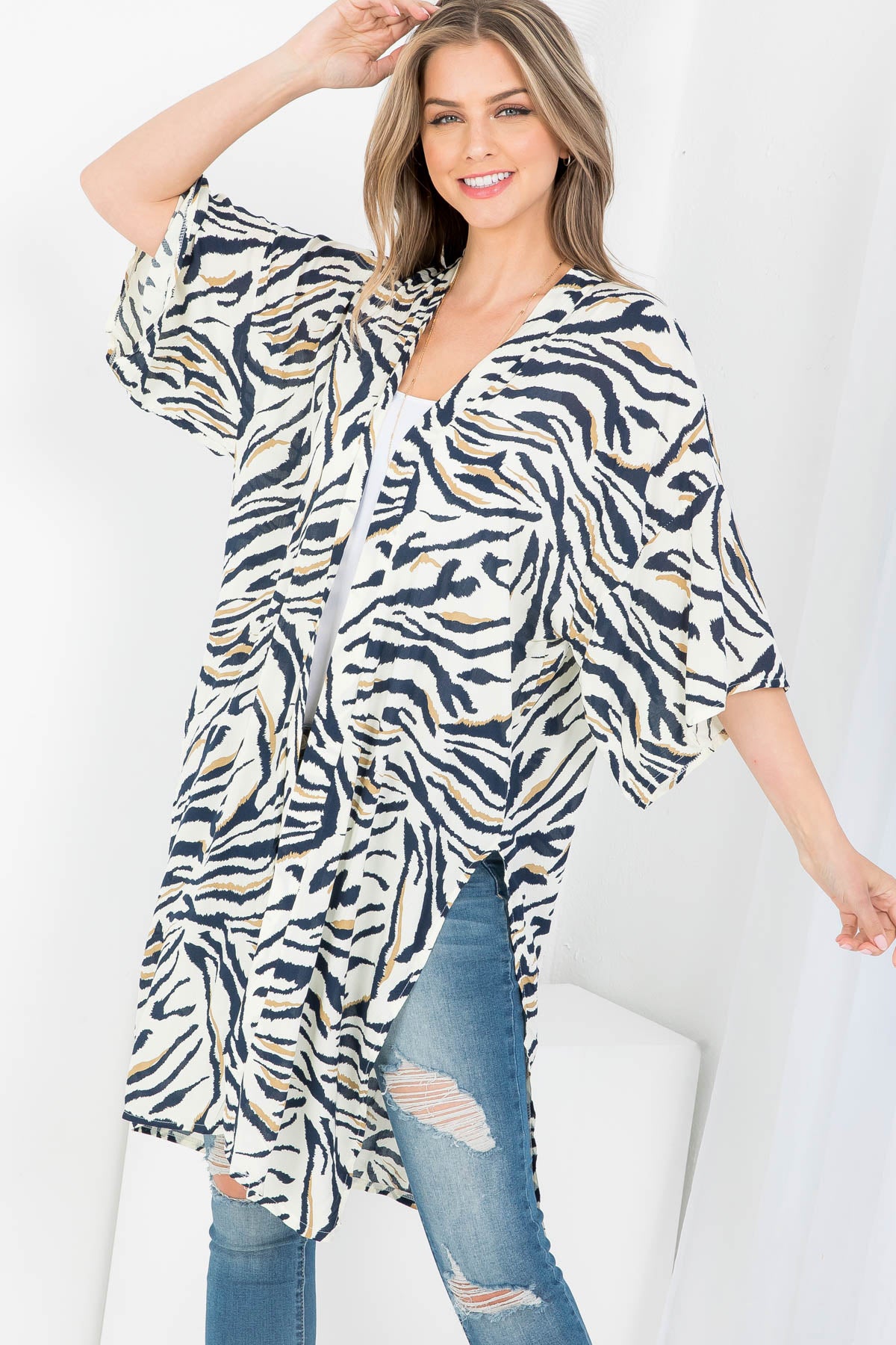 TIGER PRINT OPEN FRONT PRINT KIMONO