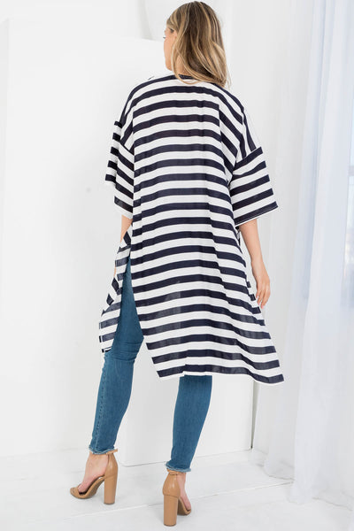 STRIPE PRINT KNEE LENGTH KIMONO