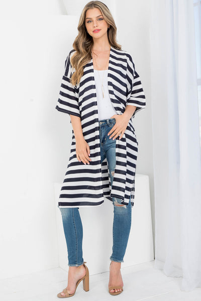 STRIPE PRINT KNEE LENGTH KIMONO