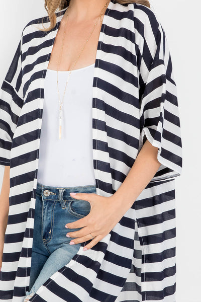 STRIPE PRINT KNEE LENGTH KIMONO