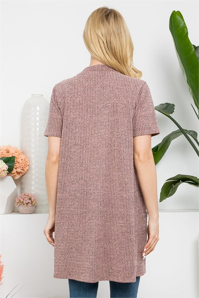 SHORT SLEEVE OPEN FRONT CARDIGAN- MAUVE 1-2-2-2