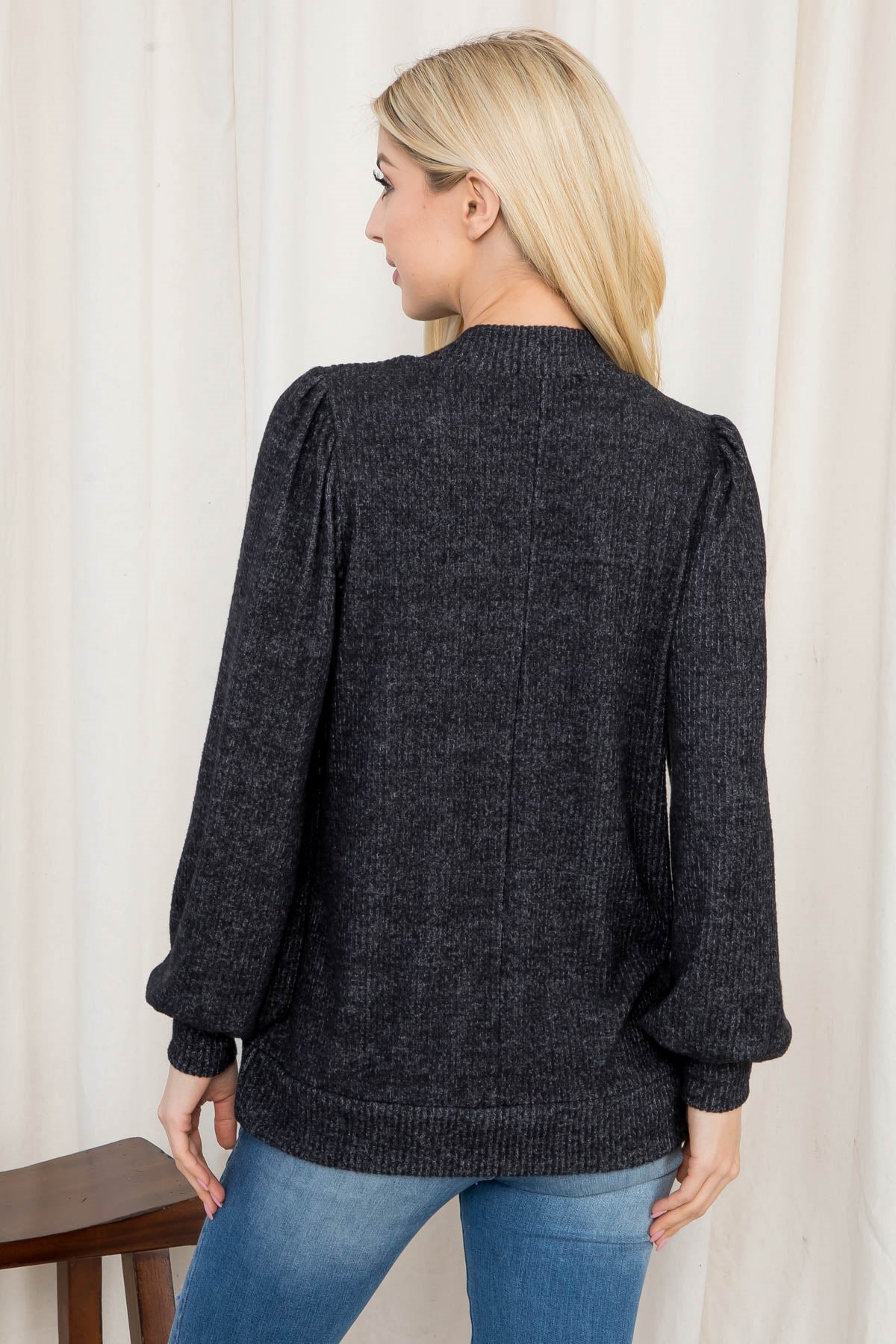 RIB BRUSH LONG SLEEVE SHIRRING DETAIL TOP (NOW $8.75 ONLY!)