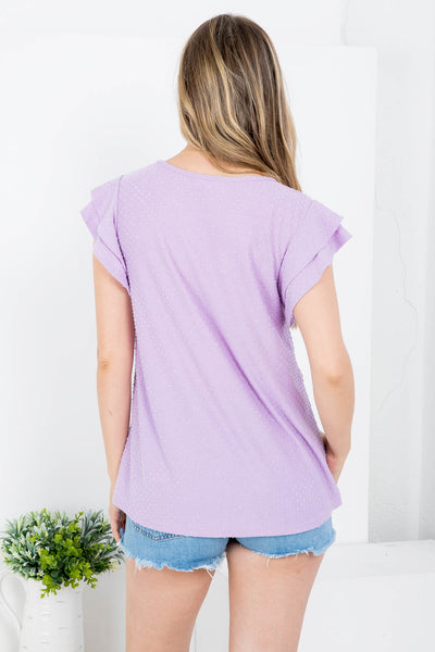 PPT20665X-PLUS SIZE SOLID RUFFLE SLEEVE SWISS DOT TOP 3-2-1