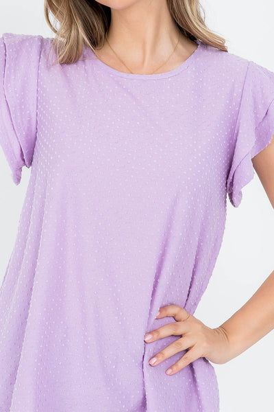 PPT20665X-PLUS SIZE SOLID RUFFLE SLEEVE SWISS DOT TOP 3-2-1