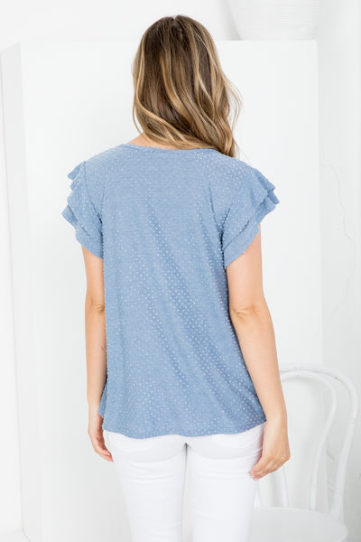 PPT20665X-PLUS SIZE SOLID RUFFLE SLEEVE SWISS DOT TOP 3-2-1