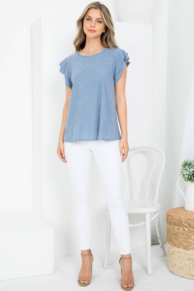 PPT20665X-PLUS SIZE SOLID RUFFLE SLEEVE SWISS DOT TOP 3-2-1