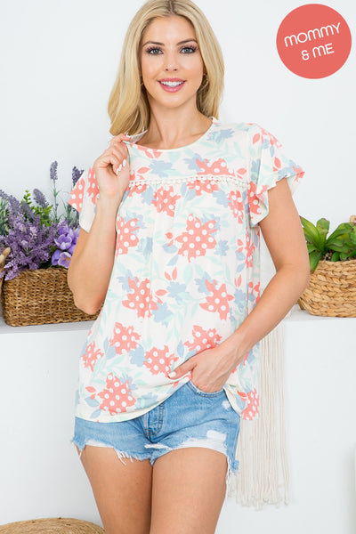 RUFFLE SLEEVE POMPOM DETAIL FLORAL TOP (NOW $ 2.75 ONLY!)
