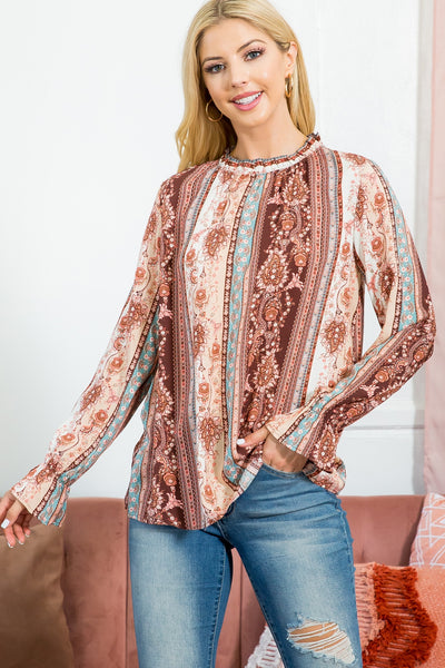 RUFFLE NECKLINE FLORAL PRINTED TOP (NOW $6.75 ONLY!)