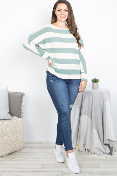 PLUS SIZE STRIPES LONG SLEEVE DOLMAN SLEEVE TOP