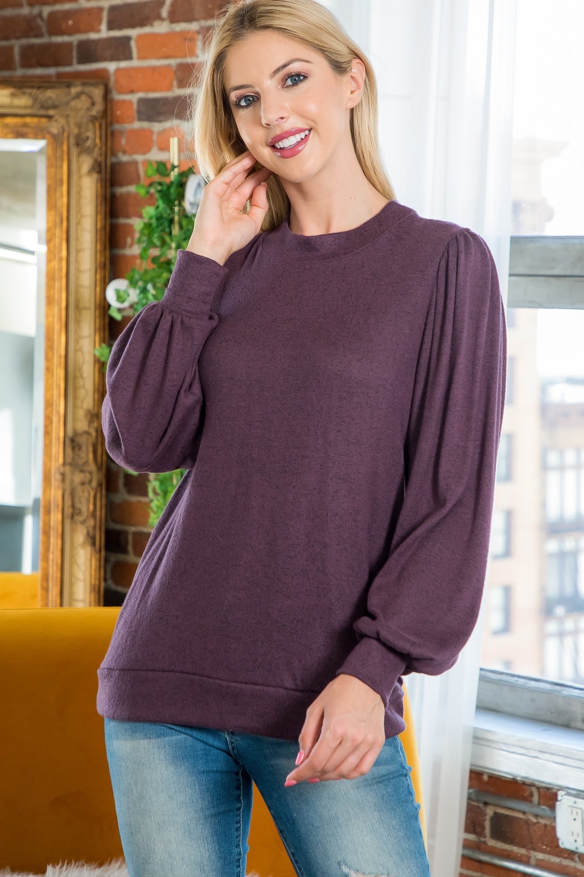 CREW NECK PUFF SLEEVE TOP 1-2-2-2 (NOW $6.75 ONLY!)